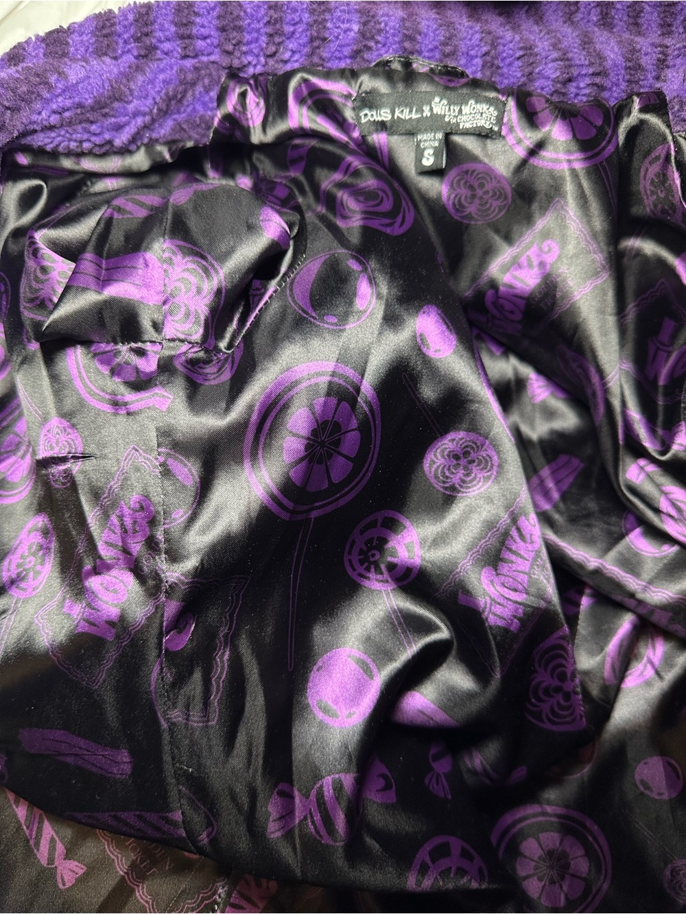 Dolls Kill x Willy Wonka & the Chocolate Factory Long psychedelic Coat, Small - Picture 12 of 17